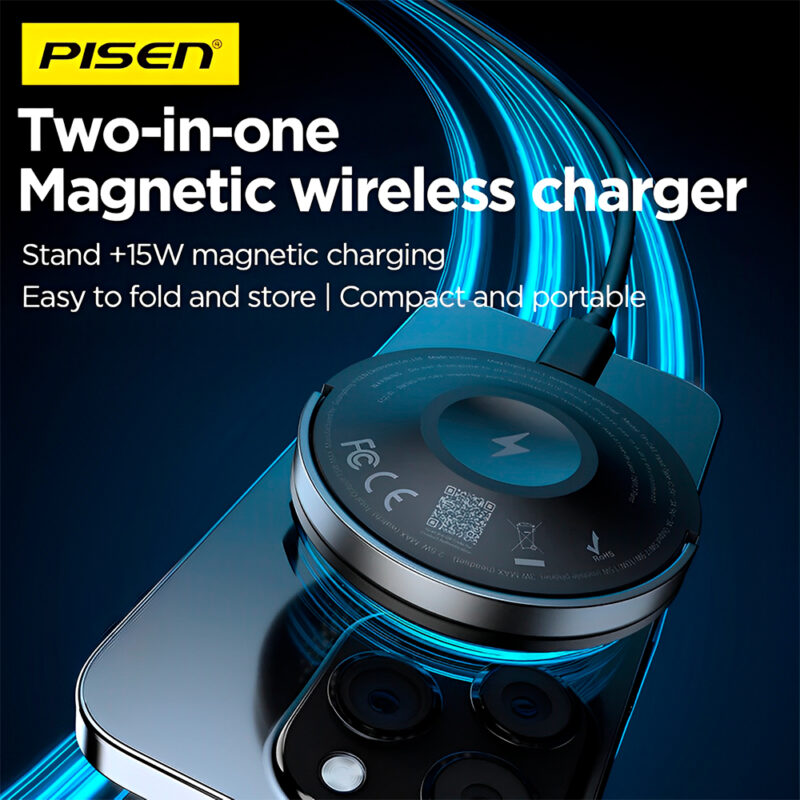 Carregador Magnético 2 in 1 Pisen TP-C43 Sem Fio Preto