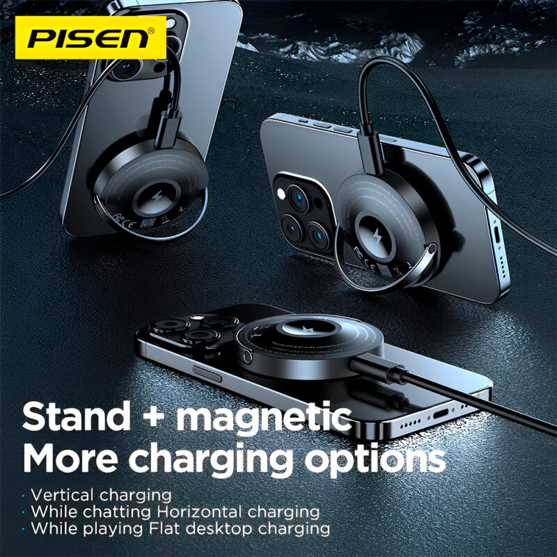 Carregador Magnético 2 in 1 Pisen TP-C43 Sem Fio Preto