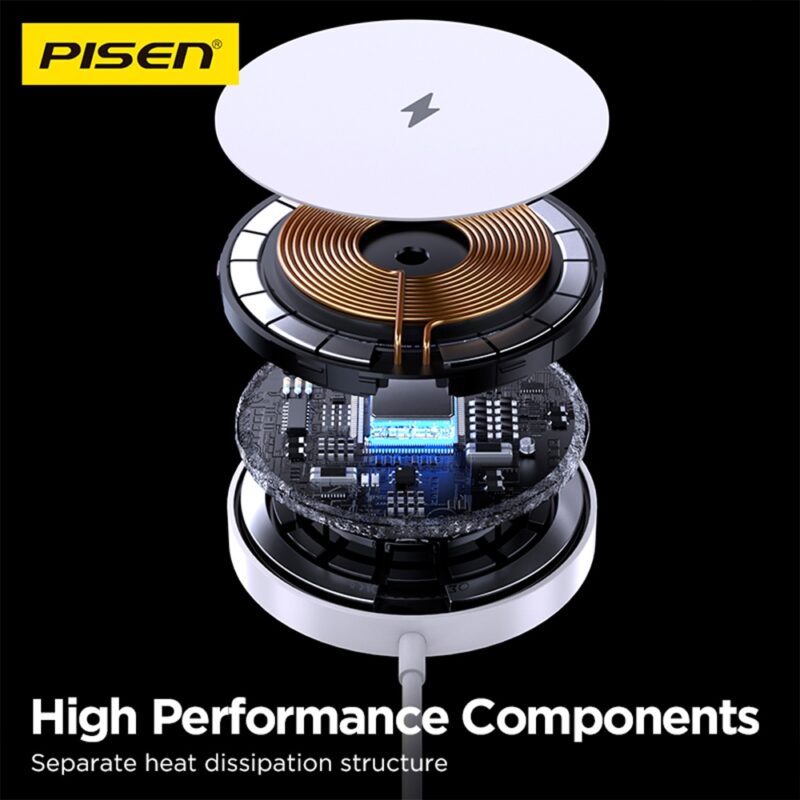 Carregador Magnético Pisen TP-C74 Sem Fio Máx 15W Branco