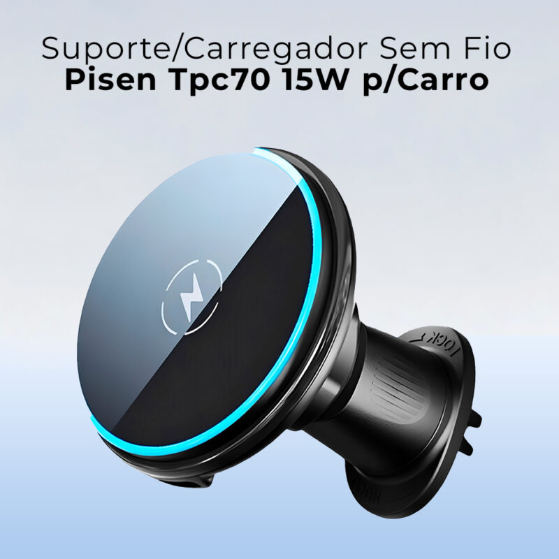 Suporte/Carregador Sem Fio Pisen Tpc70 15W p/Carro Preto