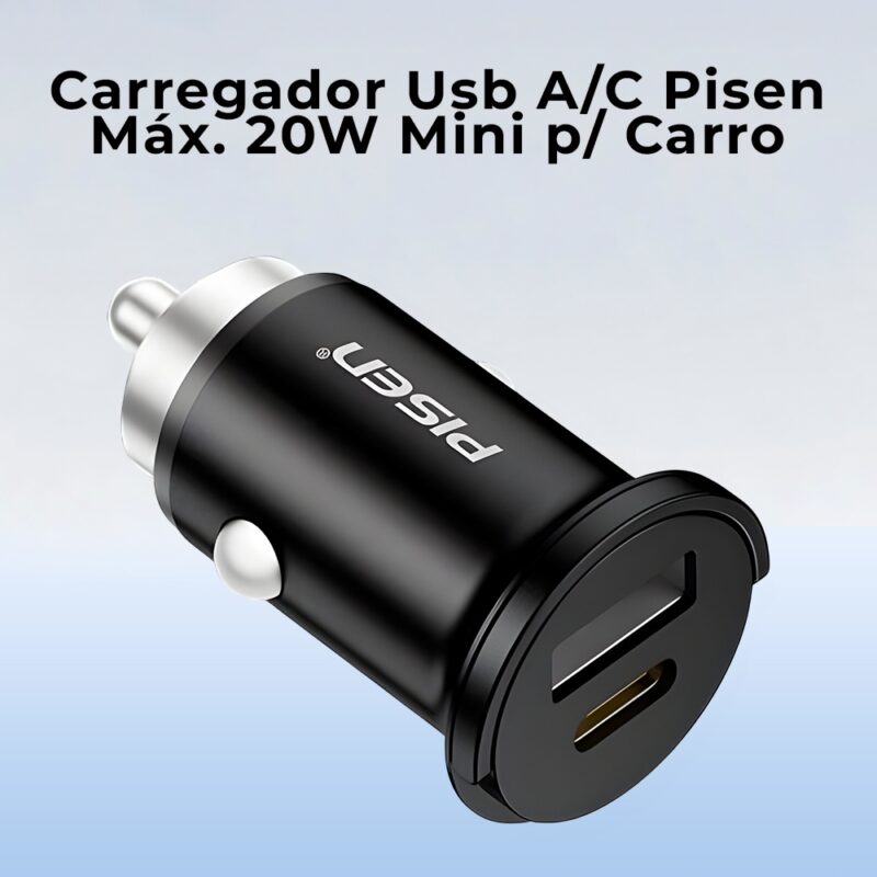 Carregador Usb A/C Pisen Máx. 20W Mini para Carro Preto