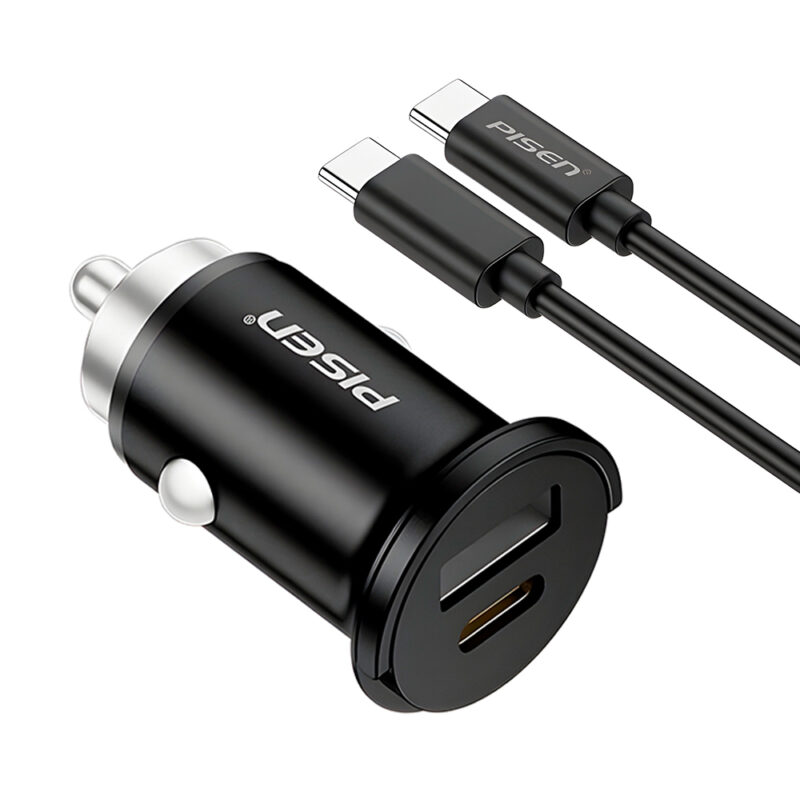 Carregador Carro Pisen TP-C77 Usb-C/A 20W + Cabo Preto