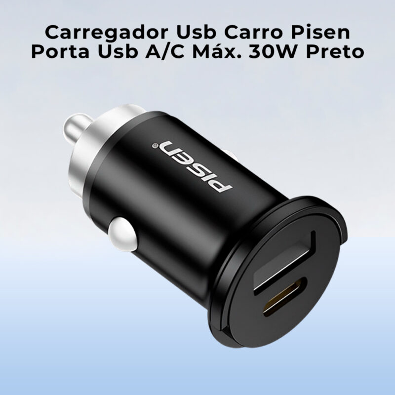 Carregador Usb Carro Pisen Porta Usb A/C Máx. 30W Preto