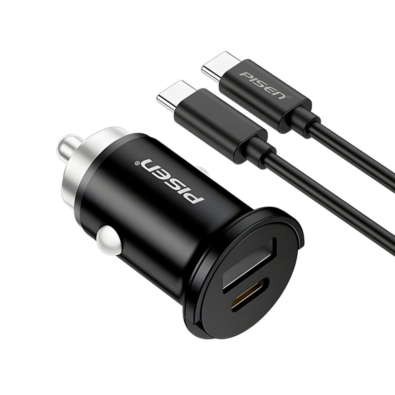 Carregador Usb A/C p/Carro Pisen TP-C73 30W + Cabo Preto