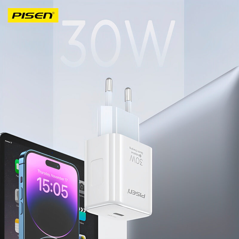 Carregador Usb Pisen 1xPorta Usb C Máx. 30W Branco