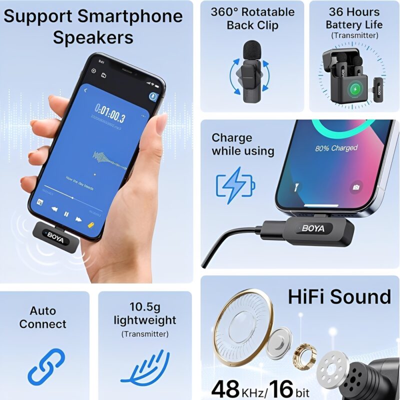 Microfone de Lapela Boya By-v3 Lightning p/iPhone Preto
