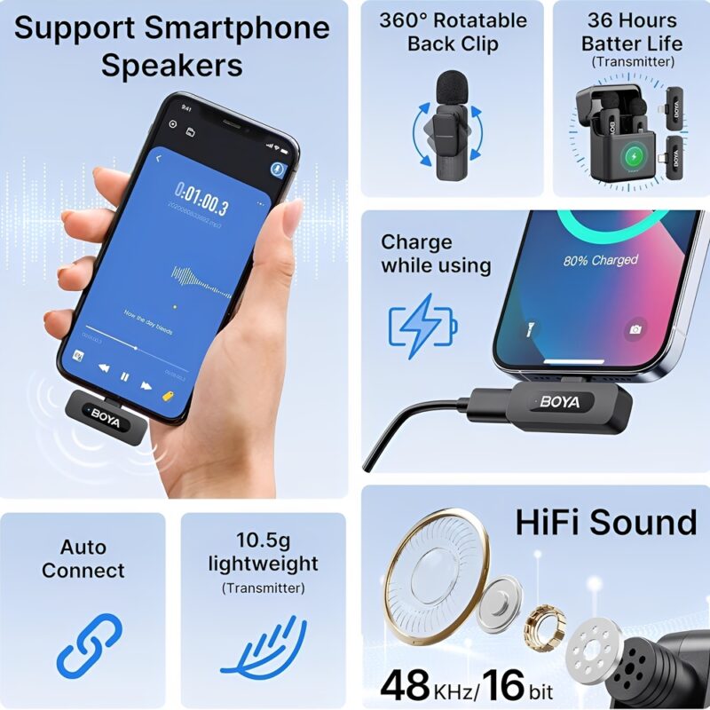 Microfone de Lapela Boya BY-V3 Combo Android/Ios Preto