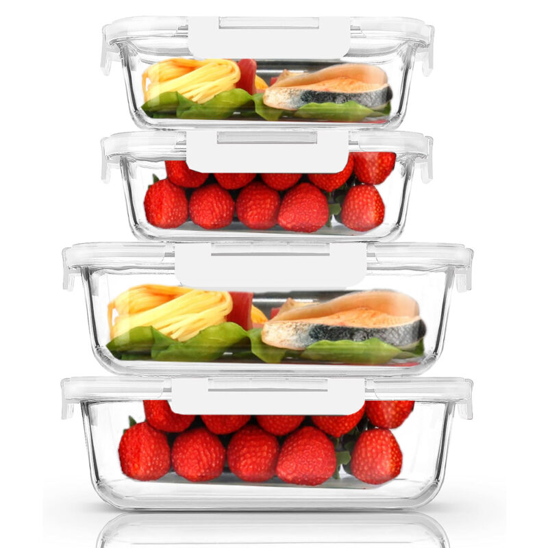 Conjunto 4 Potes Vidro Life Marmita Refeições, Alimentos
