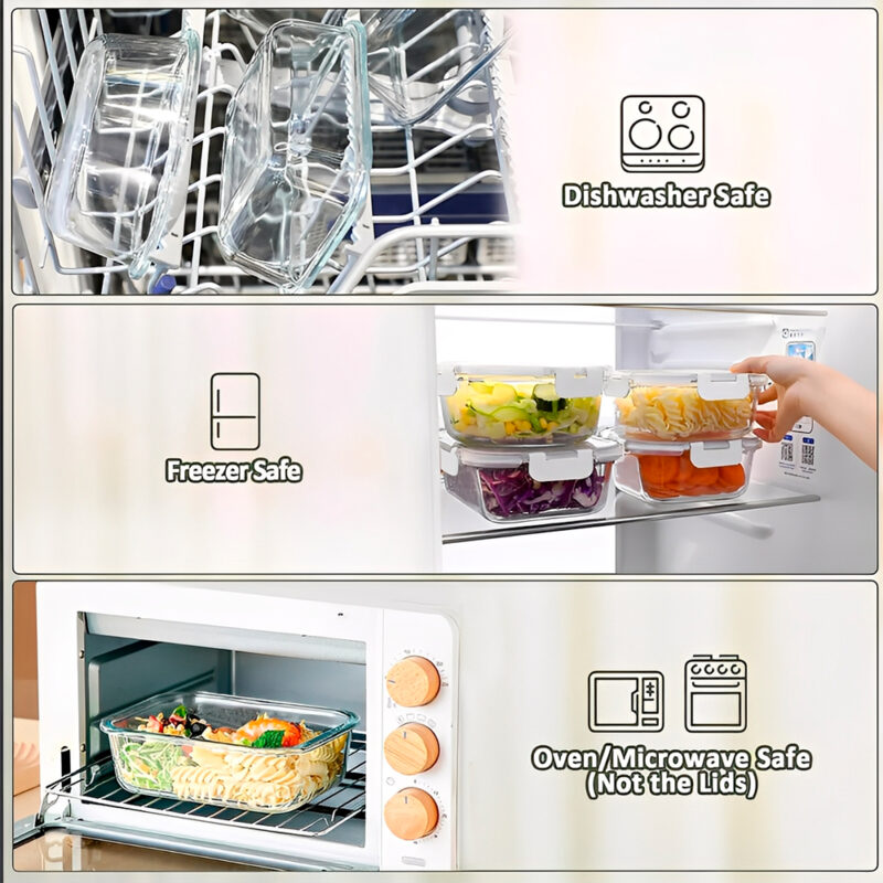 Conjunto 8 Potes Vidro Life Marmita Refeições, Alimentos