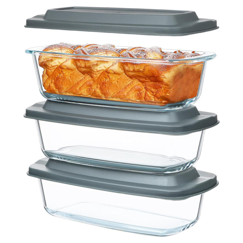 Conjunto 3 Formas Vidro Pão Life 1.8L Tampas Hermética