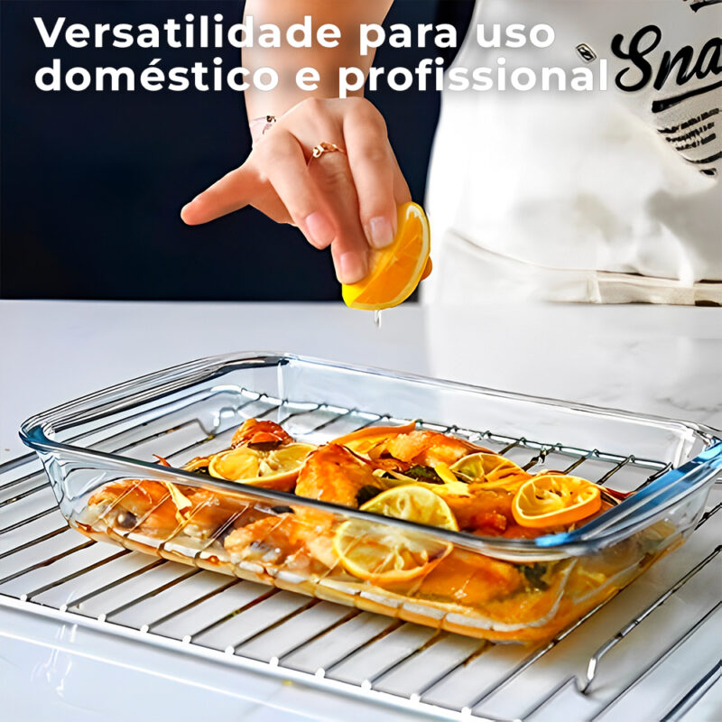 Conjunto Travessa Assadeira Vidro Life Refeição Alimento
