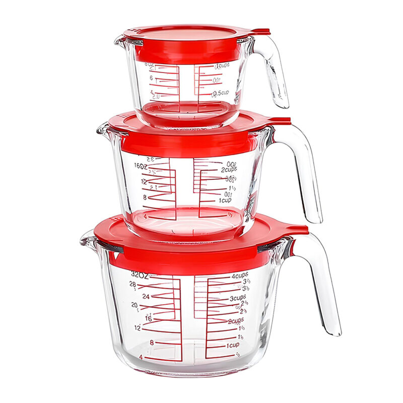 Conjunto de 3 Copos Vidro Medidores Life 250, 500ml, 1L