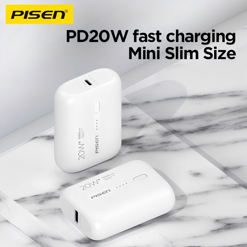Power Bank 10000mAh Pisen Bateria Portátil 20W Branca