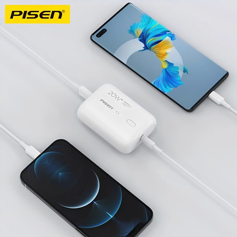 Power Bank 10000mAh Pisen Bateria Portátil 20W Branca