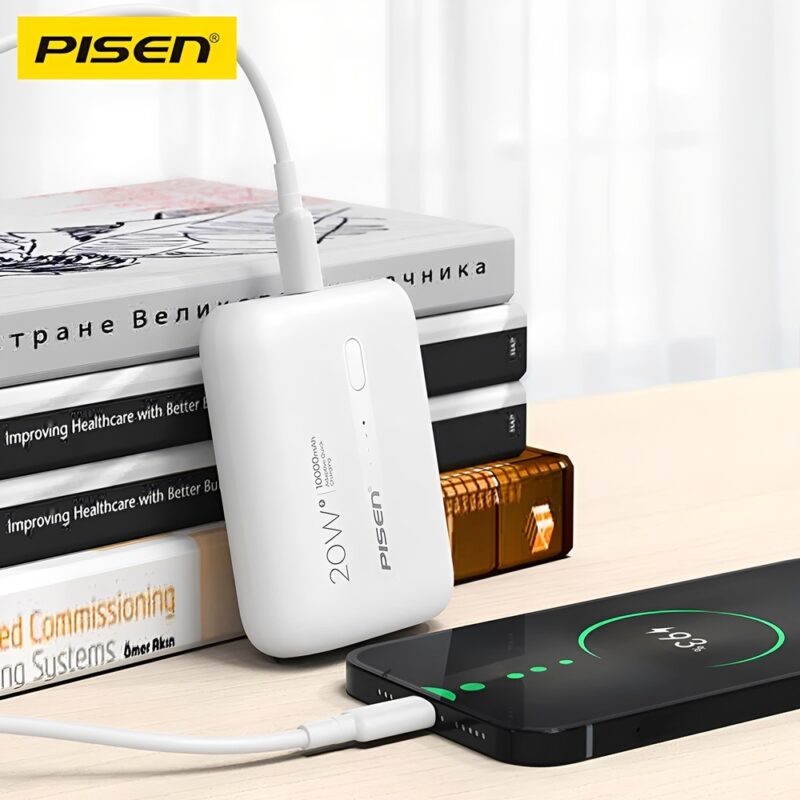 Power Bank 10000mAh Pisen Bateria Portátil 20W Branca