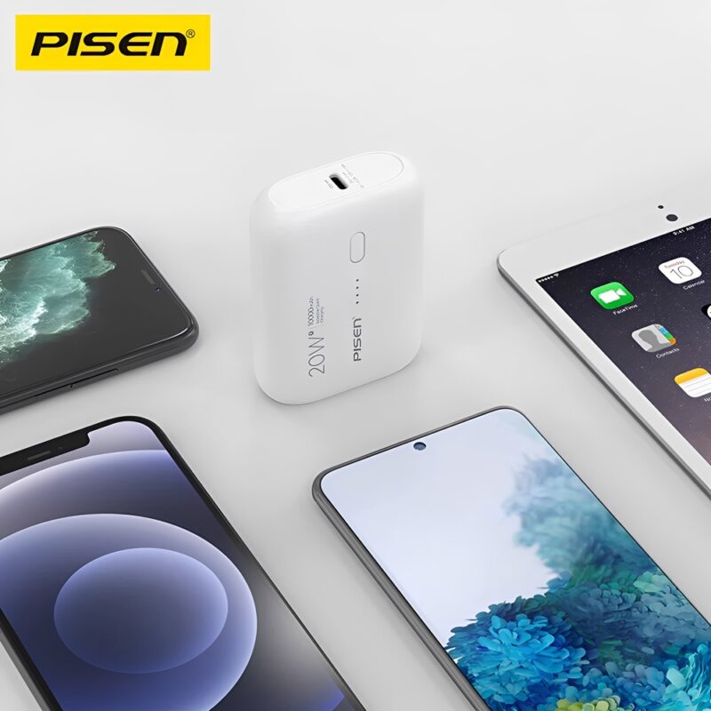 Power Bank 10000mAh Pisen Bateria Portátil 20W Branca