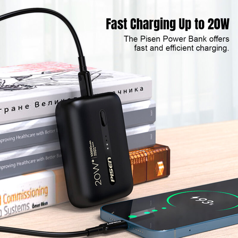 Power Bank 10000mAh Pisen Bateria Portátil 20W Preta