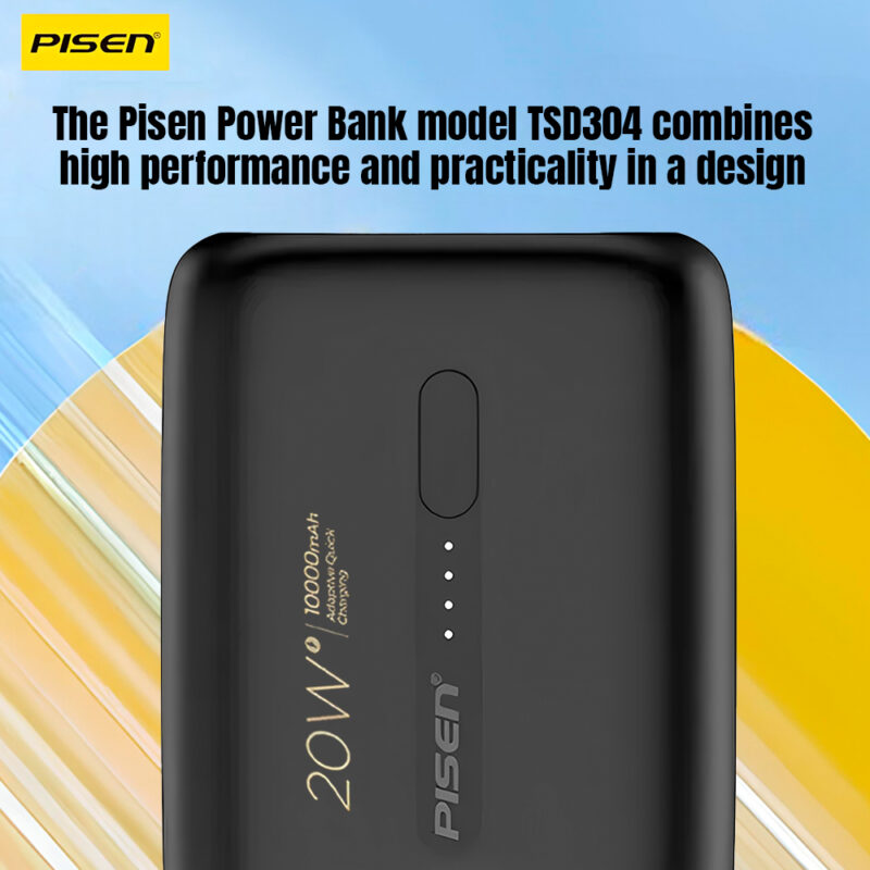 Power Bank 10000mAh Pisen Bateria Portátil 20W Preta