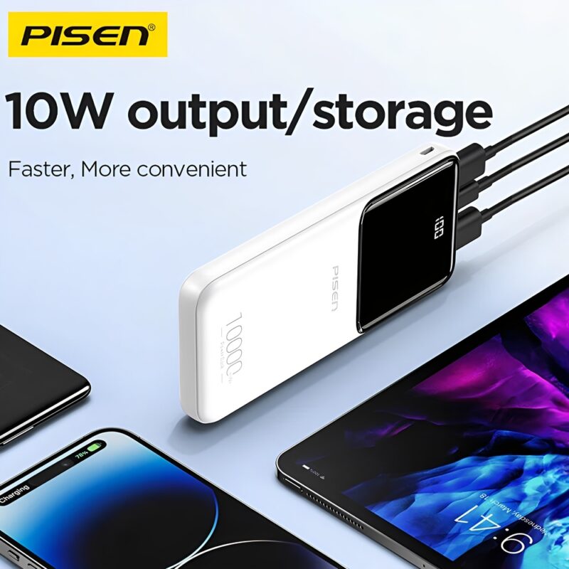 Power Bank 10000mAh Pisen Bateria Portátil 10W Branca