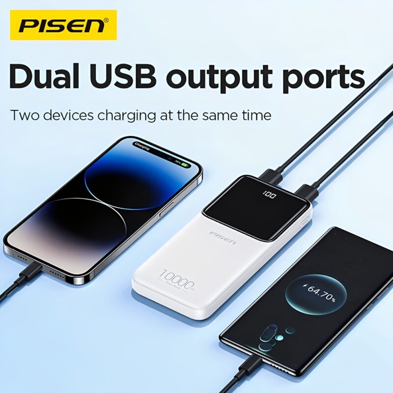Power Bank 10000mAh Pisen Bateria Portátil 10W Branca