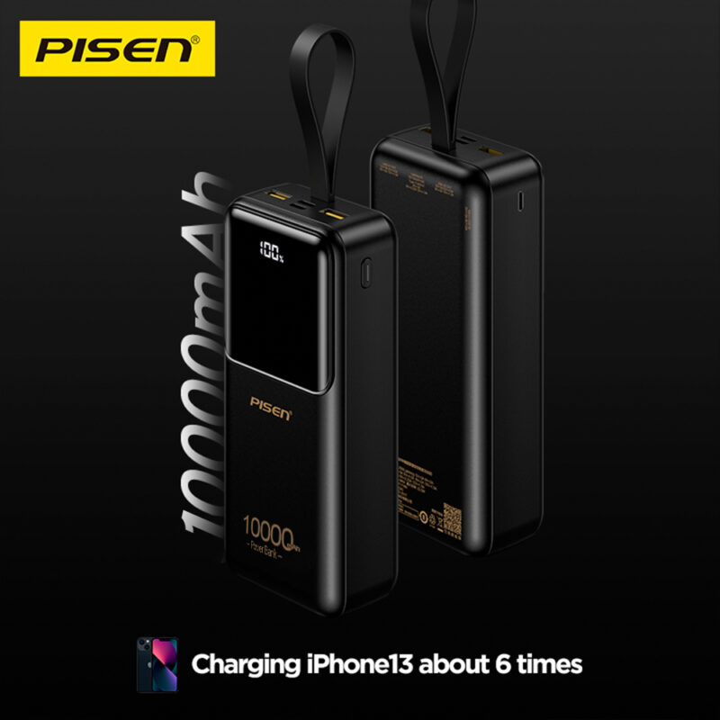 Power Bank 10000mAh Pisen Bateria Portátil Max 10W Preta
