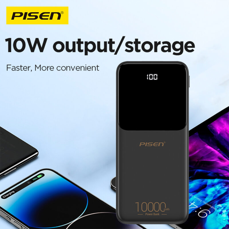 Power Bank 10000mAh Pisen Bateria Portátil Max 10W Preta