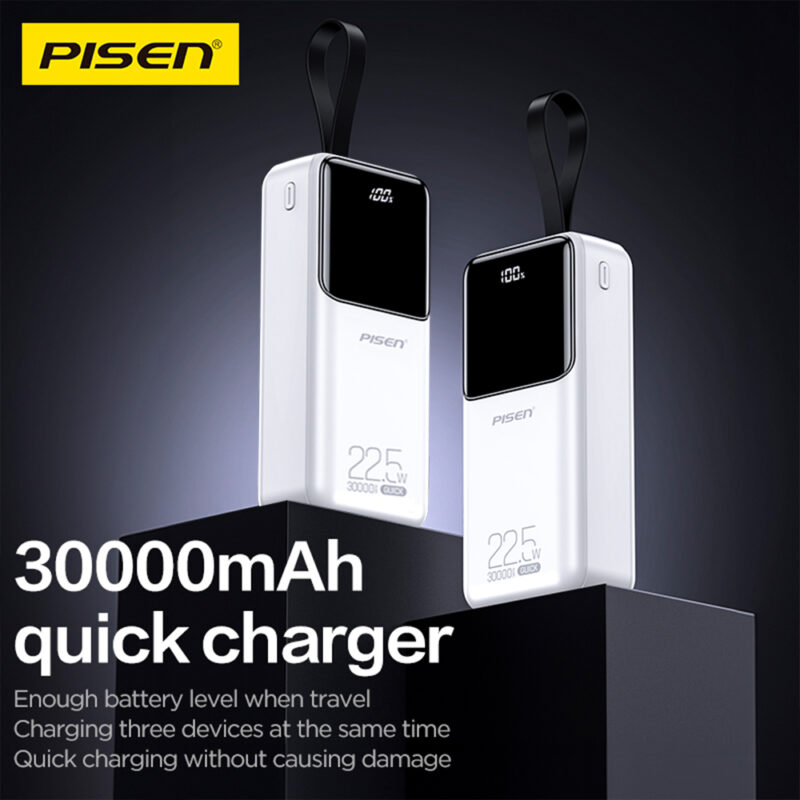 Power Bank 30000mAh Pisen Bateria Portátil 22.5W Branca
