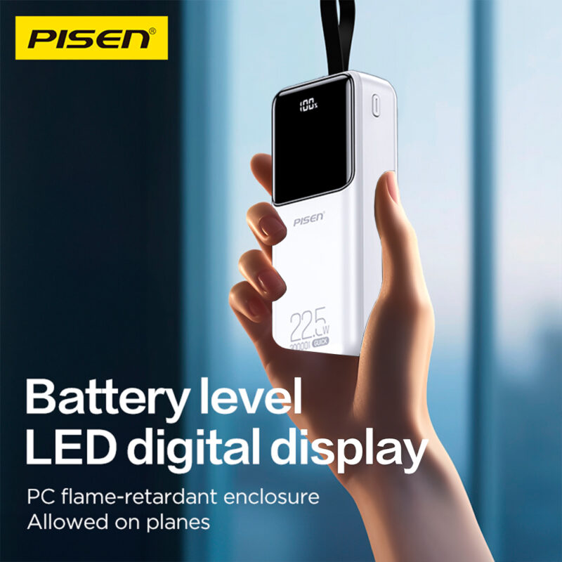 Power Bank 30000mAh Pisen Bateria Portátil 22.5W Branca