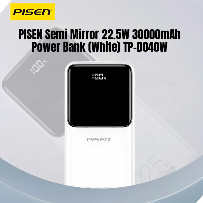 Power Bank 30000mAh Pisen Bateria Portátil 22.5W Branca