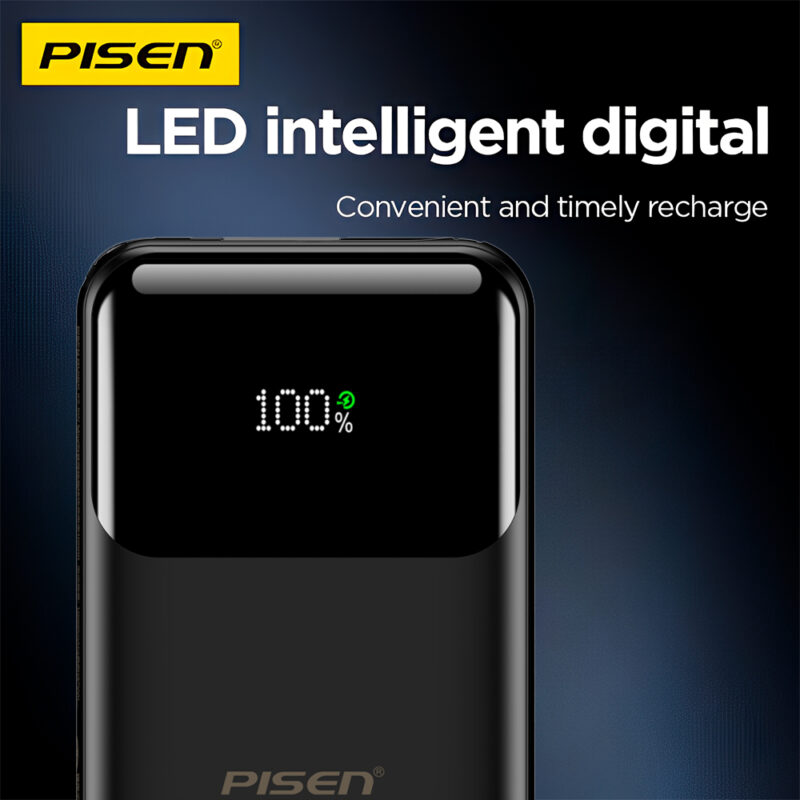 Power Bank Bateria Portátil Pisen 10000mAh 22.5W Preta