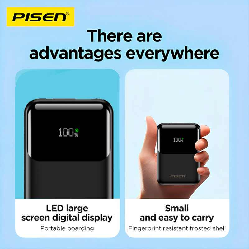 Power Bank Bateria Portátil Pisen 10000mAh 22.5W Preta