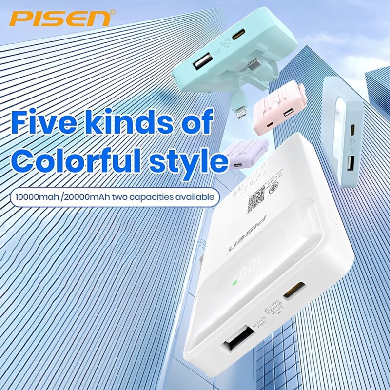 Power Bank Bateria Portátil Pisen 2in1 10000mAh Branca