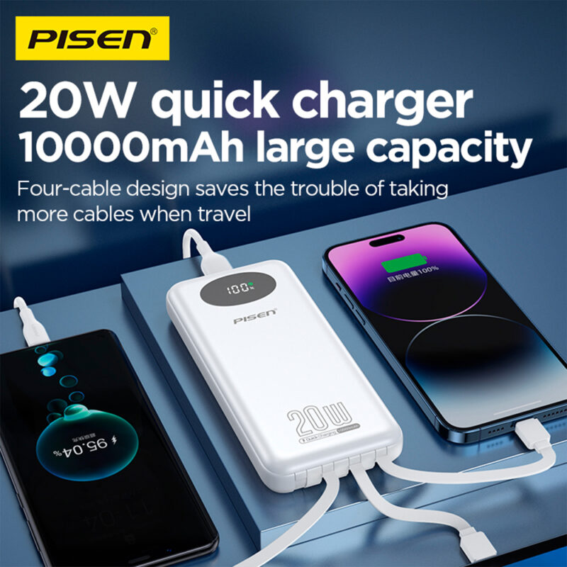 Power Bank Bateria Portátil Pisen 4in1 10000mAh Branca