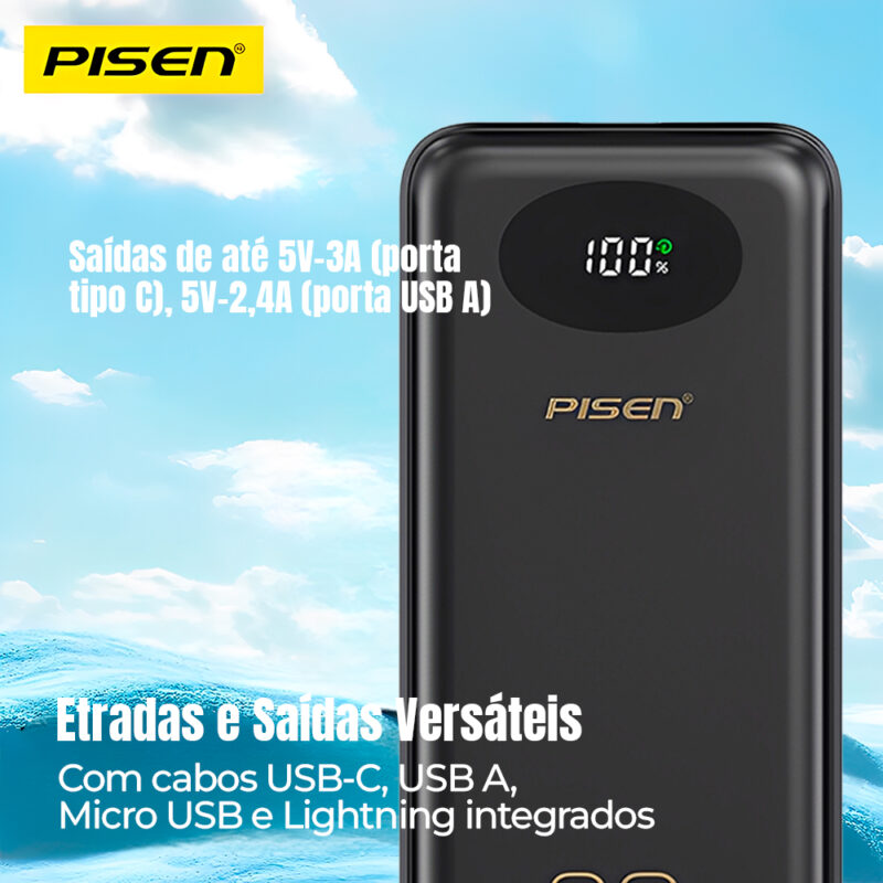 Power Bank Carregador Portátil Pisen 4in1 20000mAh Preta