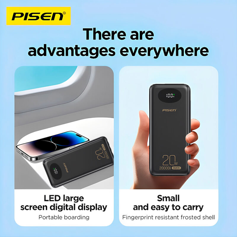 Power Bank Carregador Portátil Pisen 4in1 20000mAh Preta