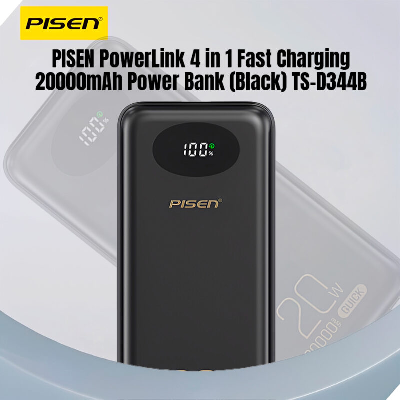 Power Bank Carregador Portátil Pisen 4in1 20000mAh Preta