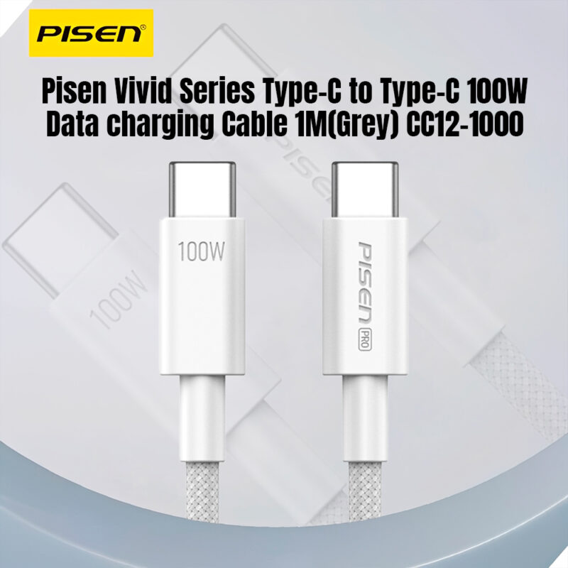 Cabo USB-C para USB-C Pisen Macho Máx 100W 1Metro Cinza