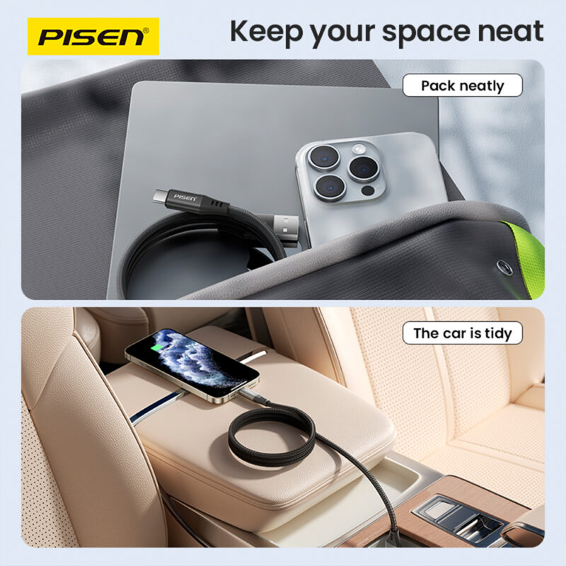 Cabo Usb-A para Usb C Pisen Macho Máx 15W 1Metro Preto