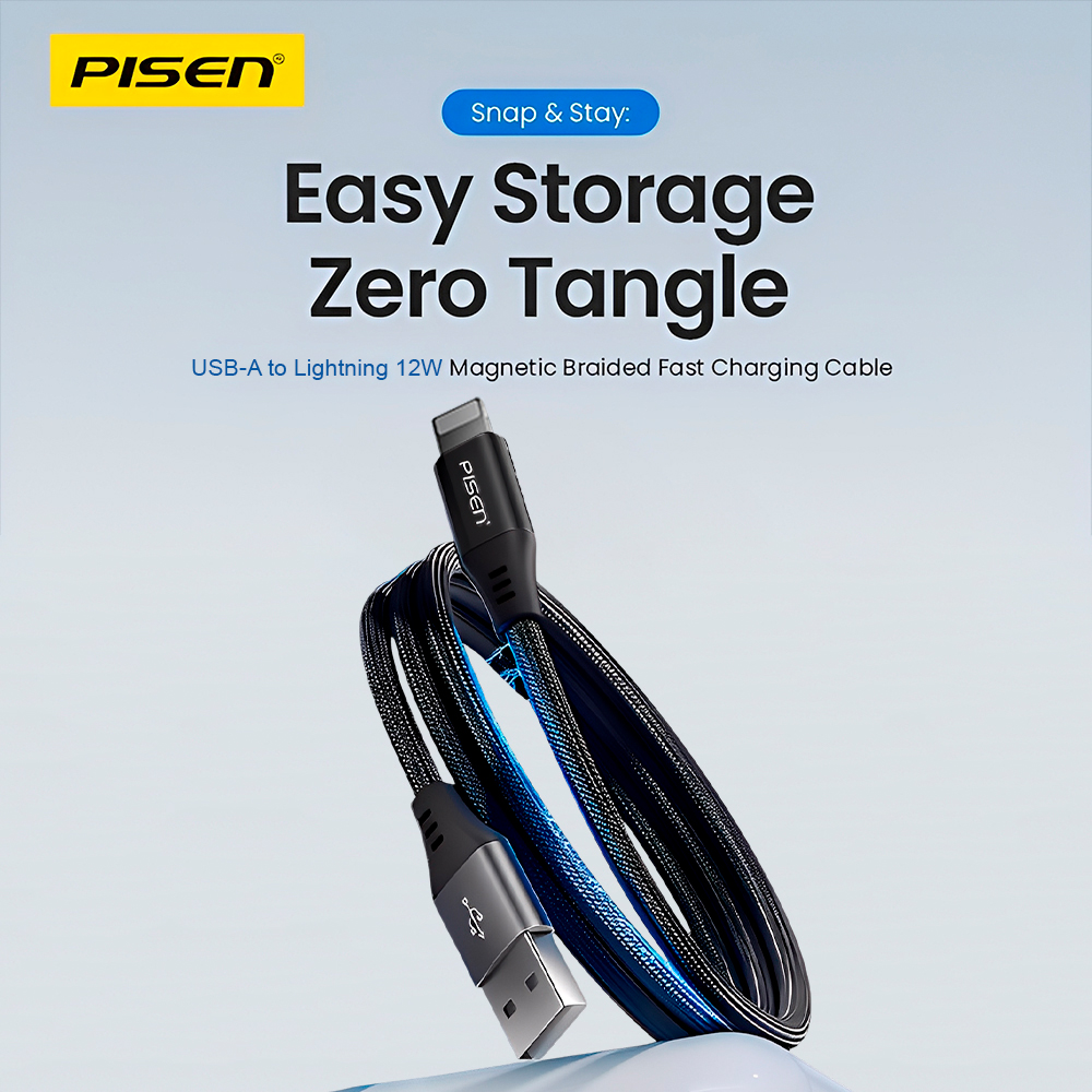 Cabo Usb/Lightning 12W Pisen Carregamento Dados 1M Preto