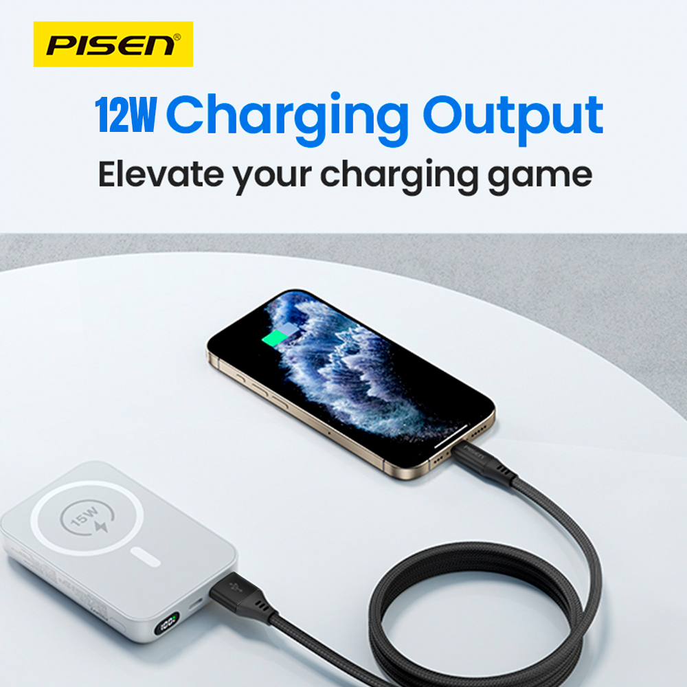 Cabo Usb/Lightning 12W Pisen Carregamento Dados 1M Preto