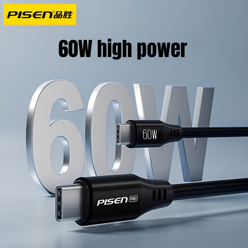 Cabo Usb C para Usb C Pisen Macho Máx. 60W 1Metro Preto
