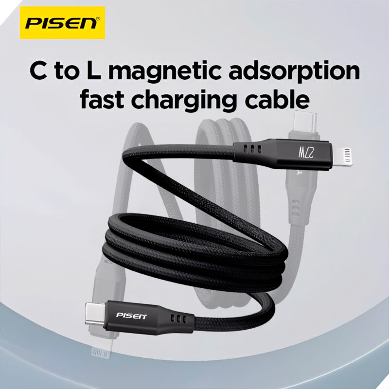 Pisen MagiPi Magloop Type-C to Lightning 27W Fast Charging Cable 1M(Black) CL-FC12-1000