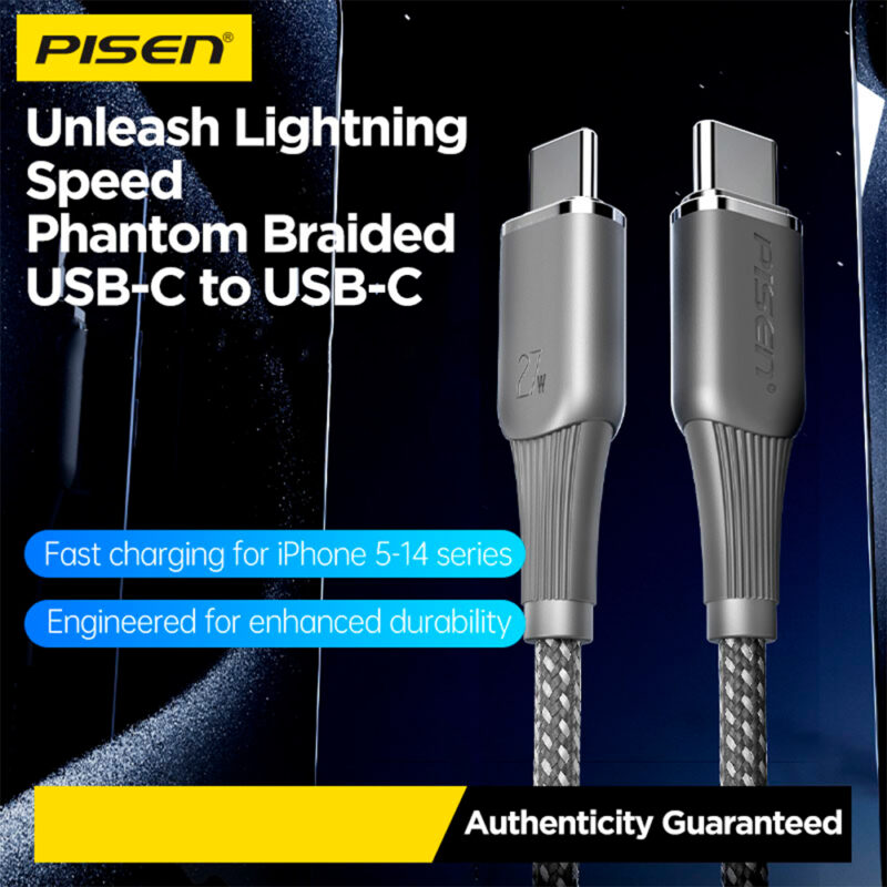 Cabo Usb C para Usb C Pisen Macho Máx. 60W 1Metro Cinza