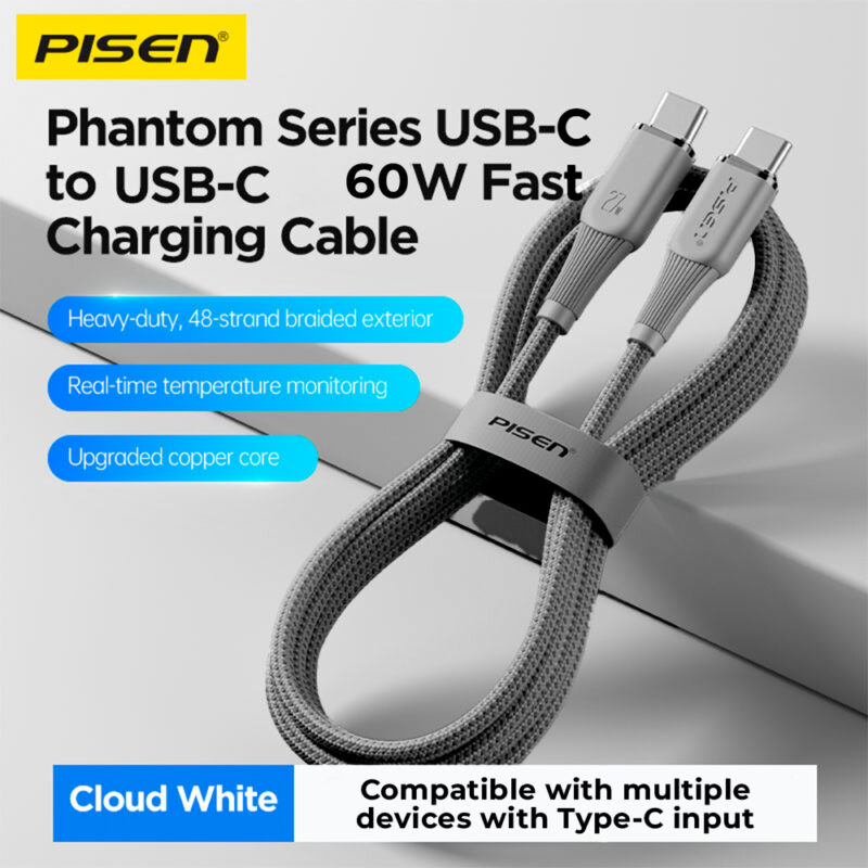 Cabo Usb C para Usb C Pisen Macho Máx. 60W 1Metro Cinza