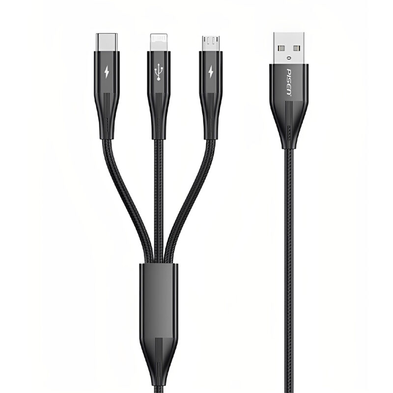 Cabo Usb A Pisen 3 em 1 para Lightning/USB-C/Micro 1.2M