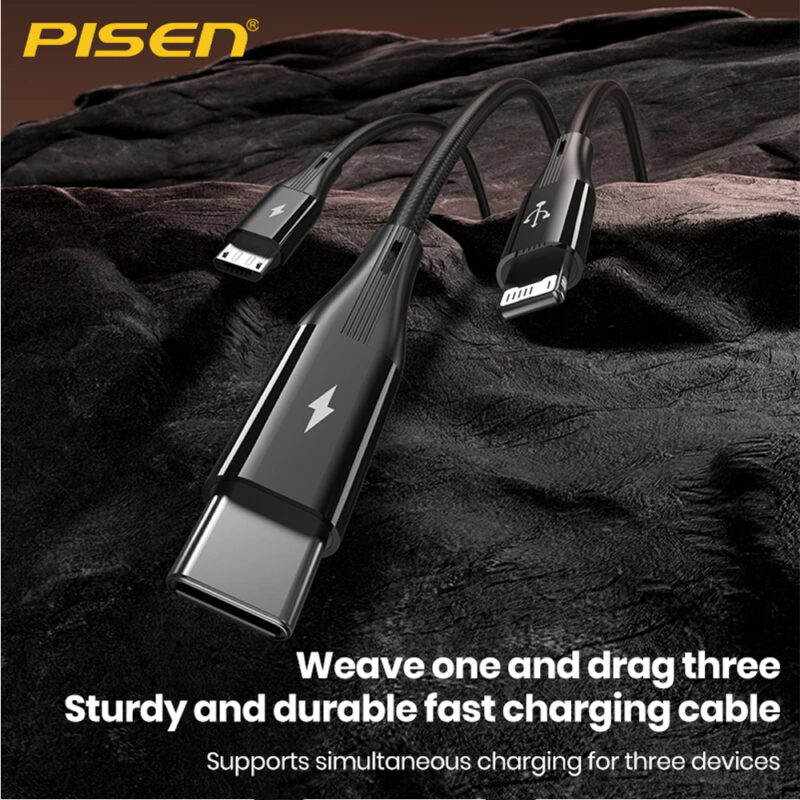 Cabo Usb A Pisen 3 em 1 para Lightning/USB-C/Micro 1.2M