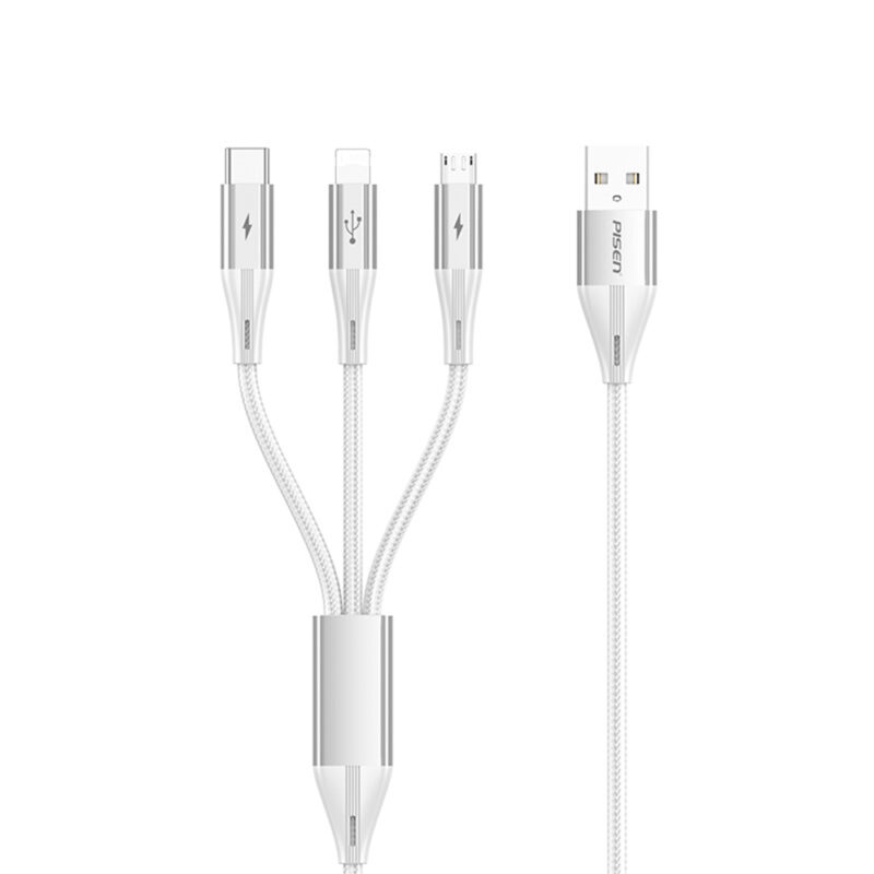 Cabo Usb A Pisen 3 em 1 para Lightning/USB-C/Micro 1.2M