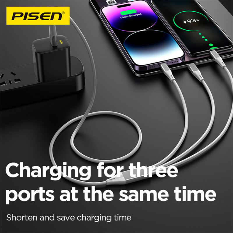 Cabo Usb A Pisen 3 em 1 para Lightning/USB-C/Micro 1.2M