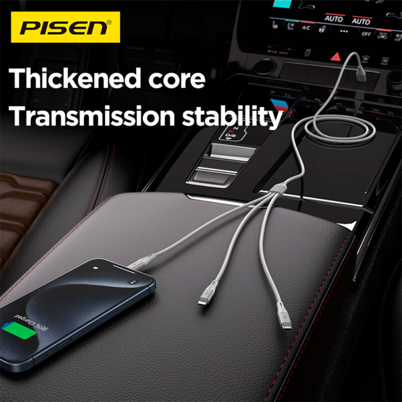 Cabo Usb A Pisen 3 em 1 para Lightning/USB-C/Micro 1.2M