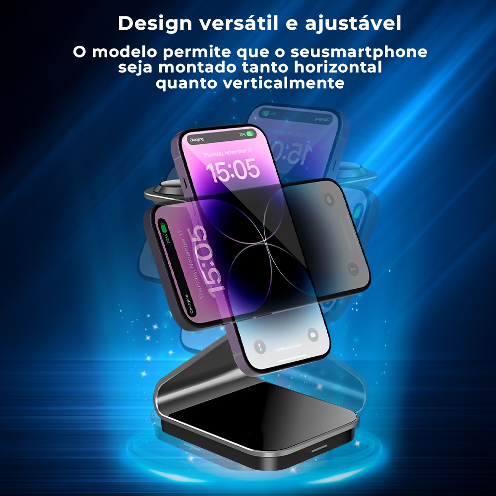 Carregador Magnético 3 in 1 Pisen Tp-c75 Sem Fio Preto